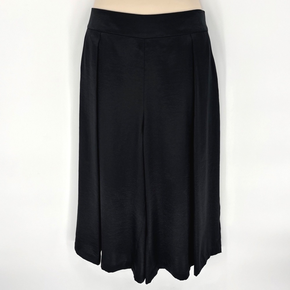 Robert Rodriguez Womens Black Satin Wide Leg Culottes Pleated Shorts Sz 10